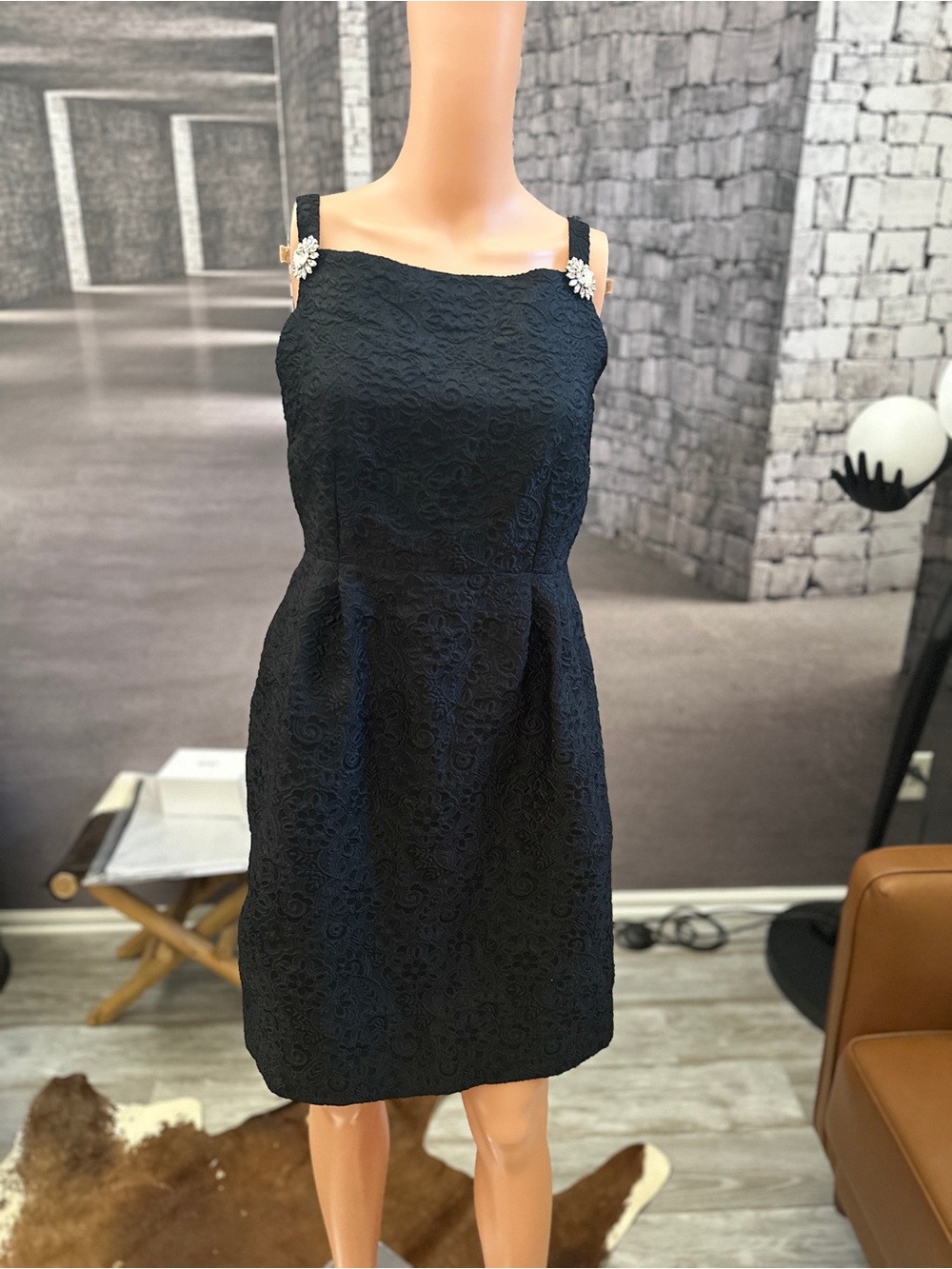 Dolce & Gabbana Black Lace Mini Dress with Crystal Strap Accents